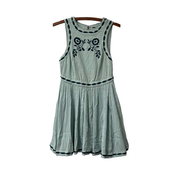 Free People Womens Blue Birds of a Feather Fit Flare Mini Dress Size 0 - Picture 2 of 7